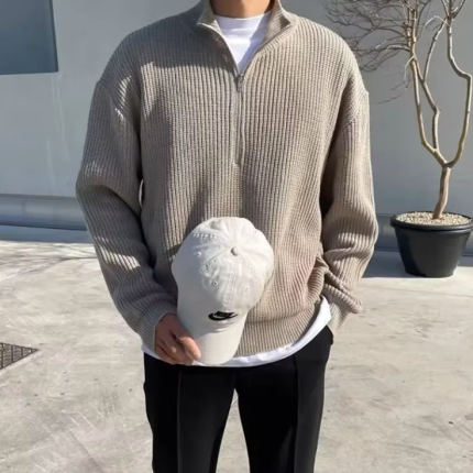 Luca | Comfortabele gebreide trui met halve rits voor heren